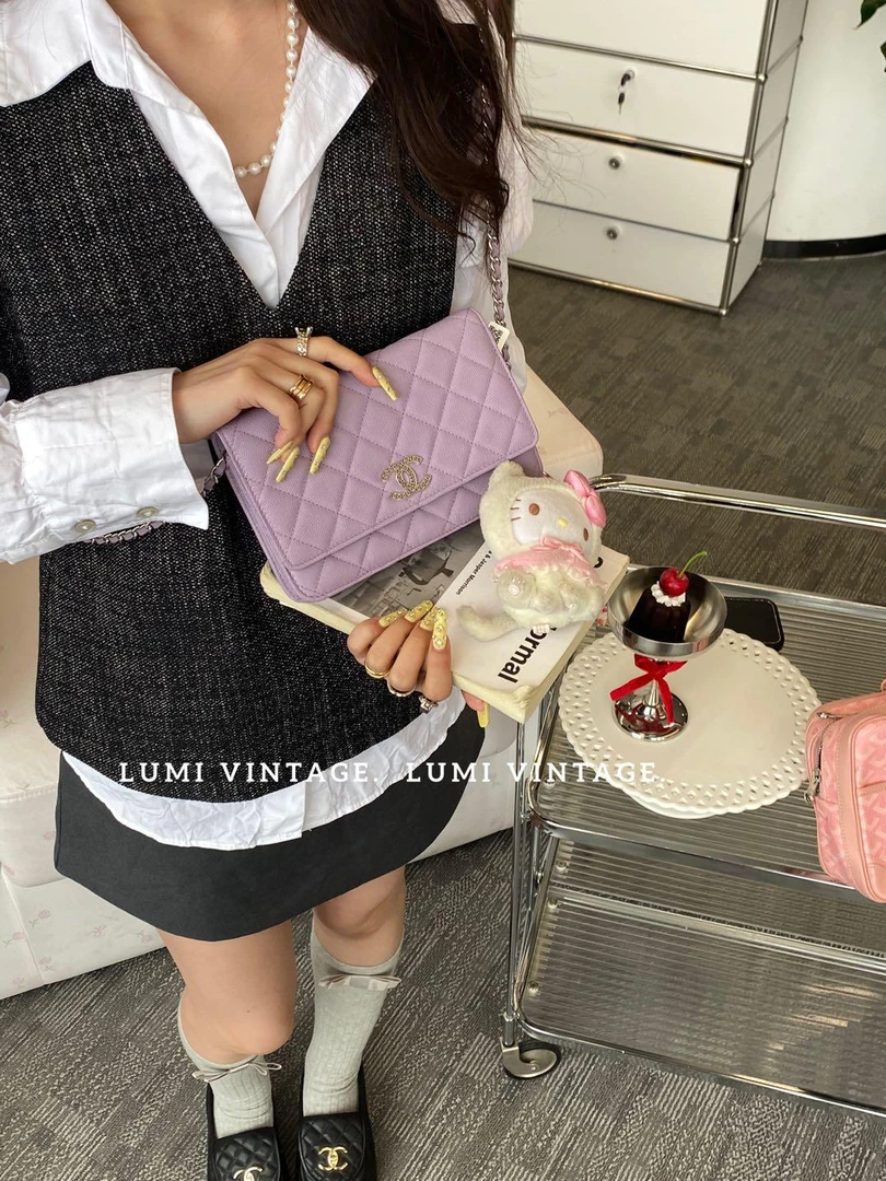 95新 Chanel/香奈儿 紫色荔枝牛皮woc 15868846