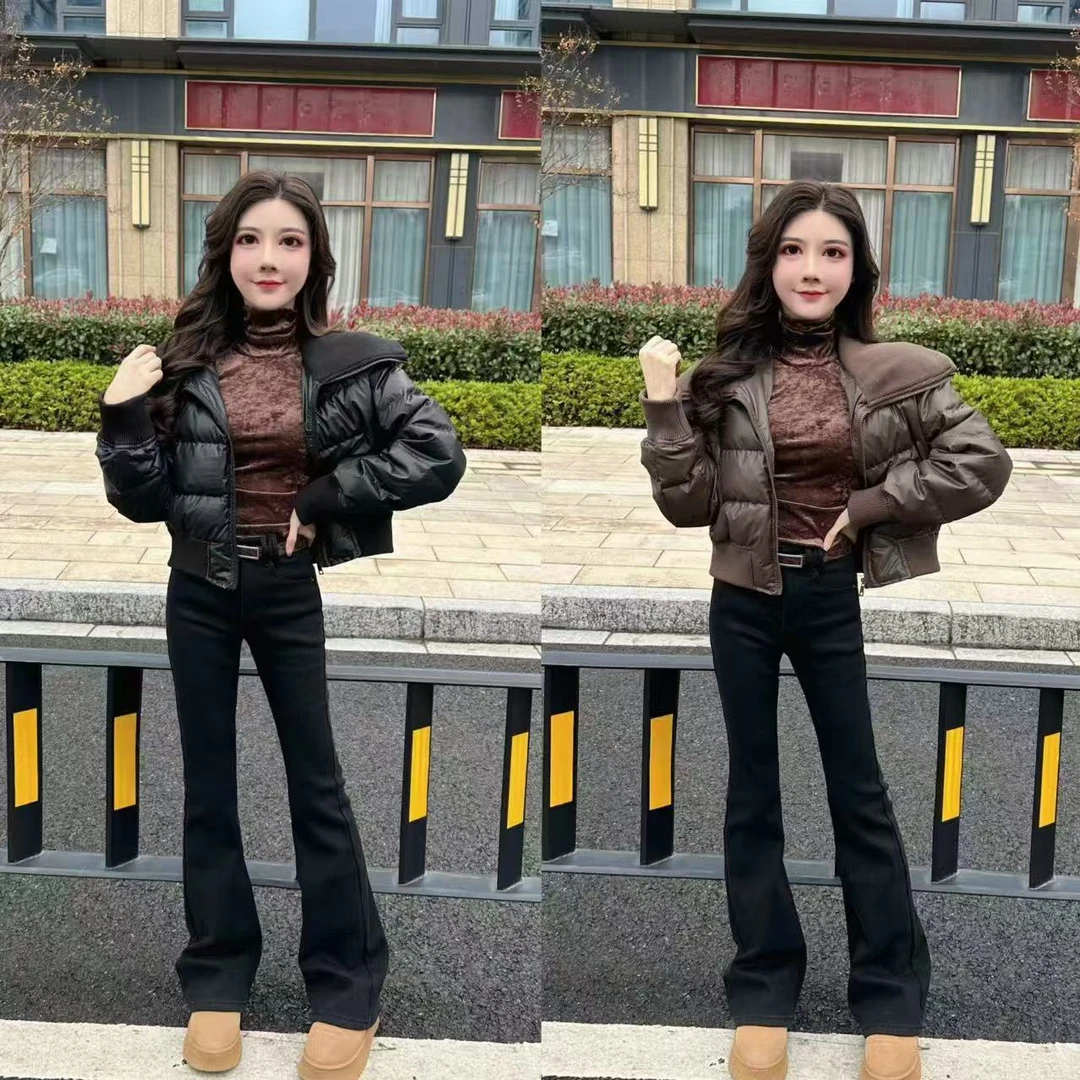 真真：洋气保暖翻领90皮羽绒外套 短羽绒服