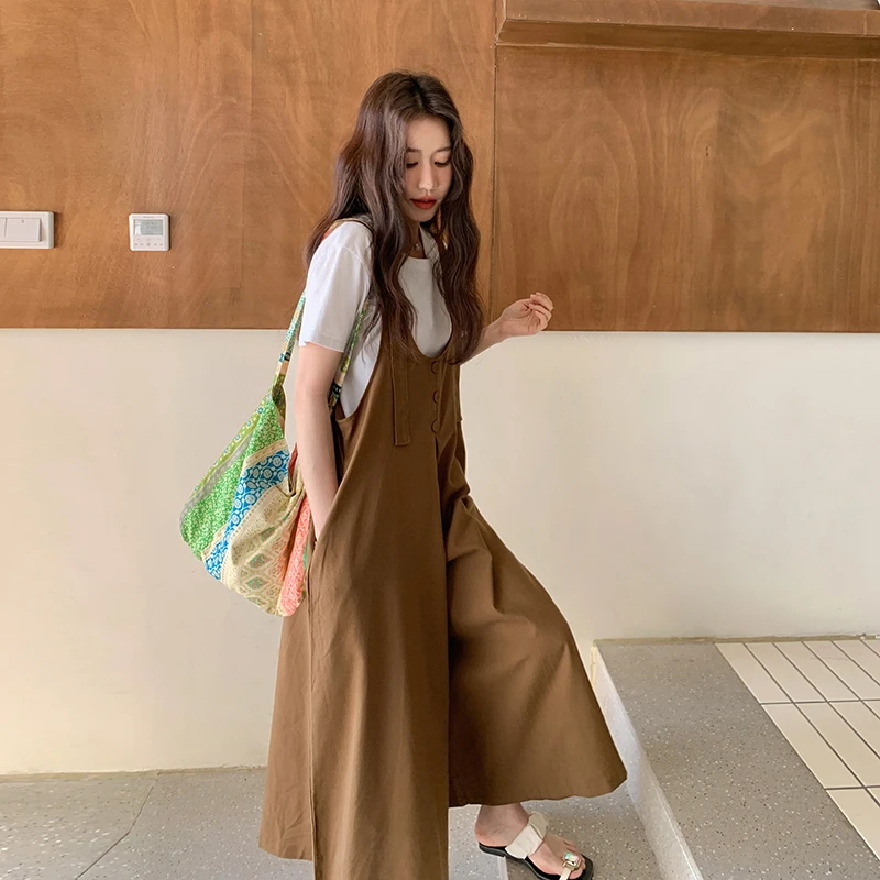 咖色日系小个子俏皮减龄背带裤女2025夏季新款时尚甜酷风阔腿裙裤