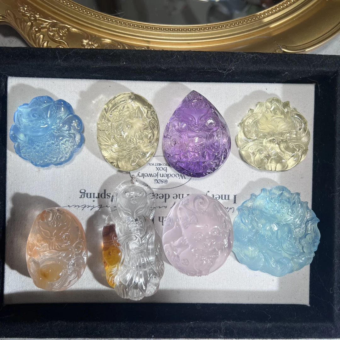 青丘九紫狐 · 水晶 -  天然水晶雕刻五家狐牌精美水晶手串吊坠
