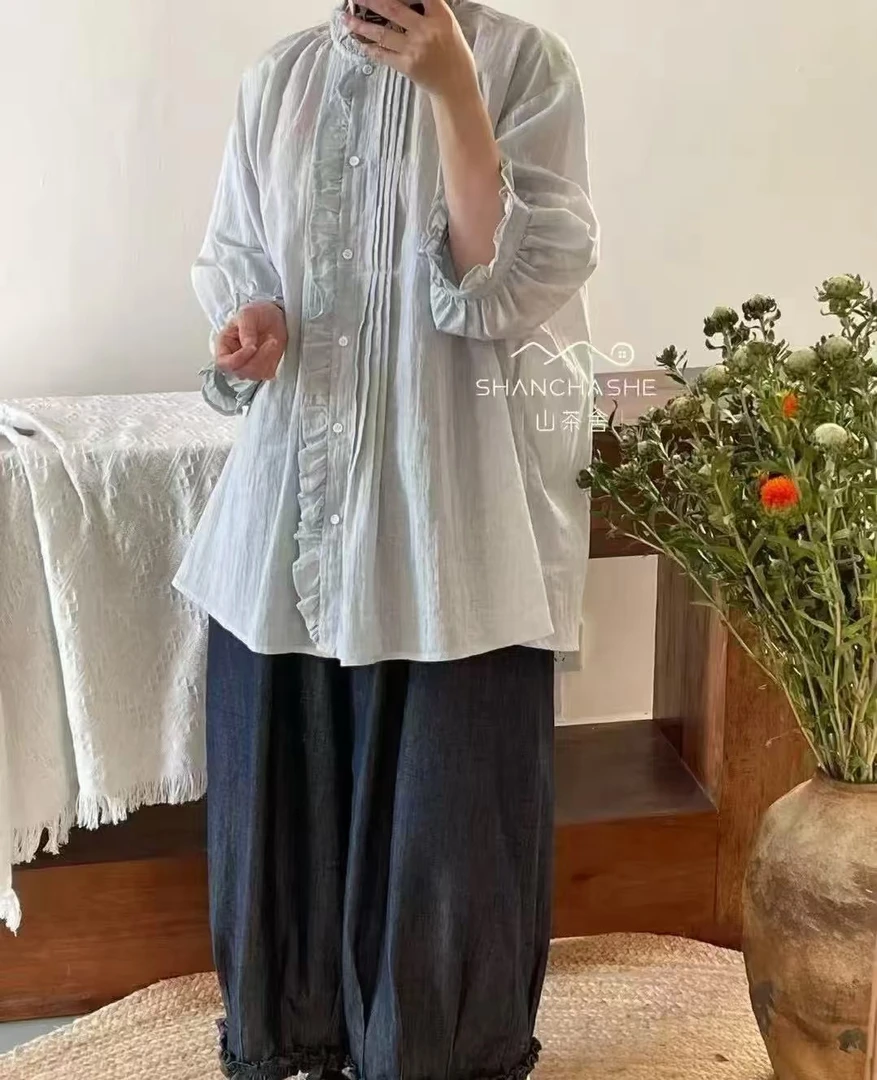 桃子家定制木耳边大码衬衫