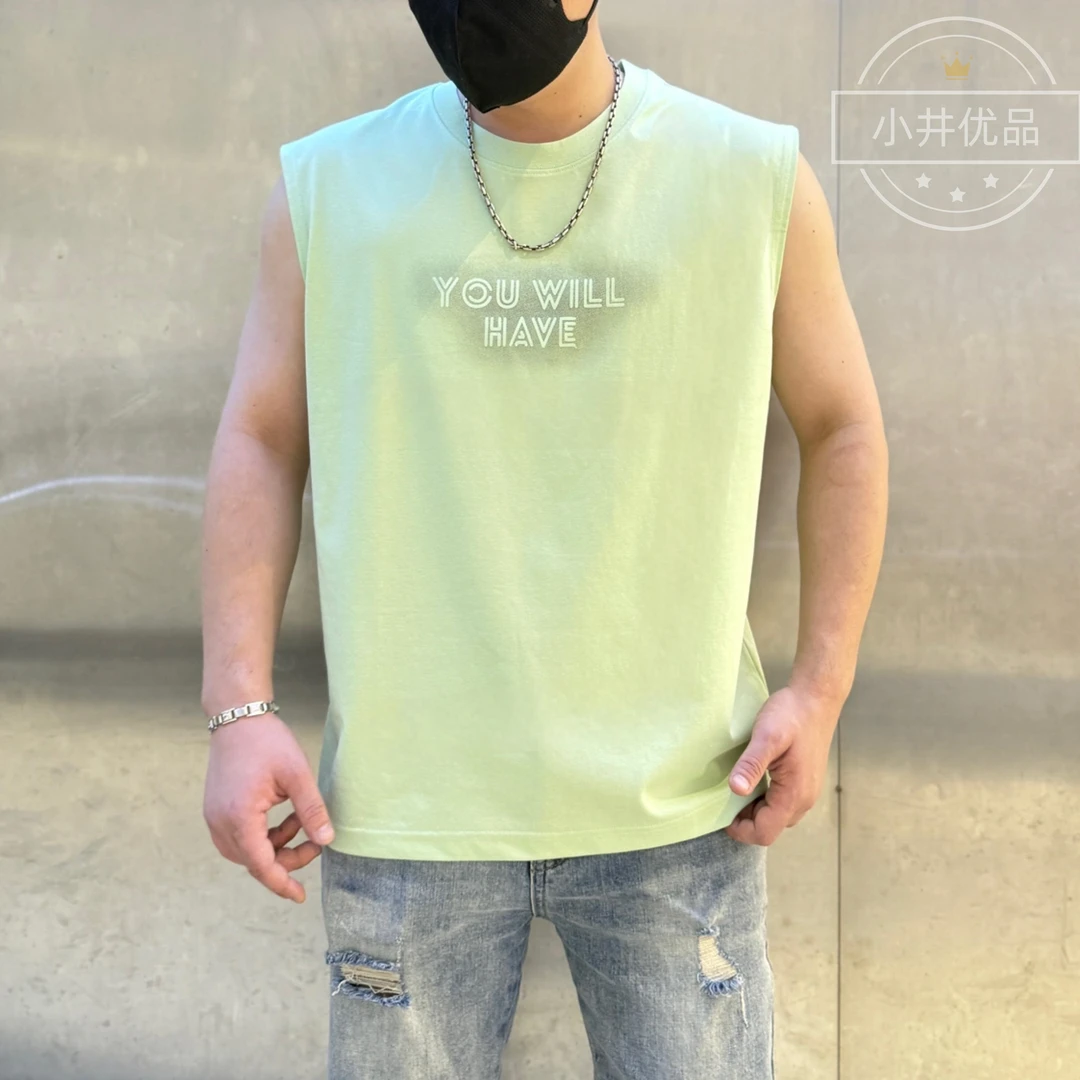 帅t背心白色背心男夏季青少年外穿宽松港风无袖t恤衫大码休闲男