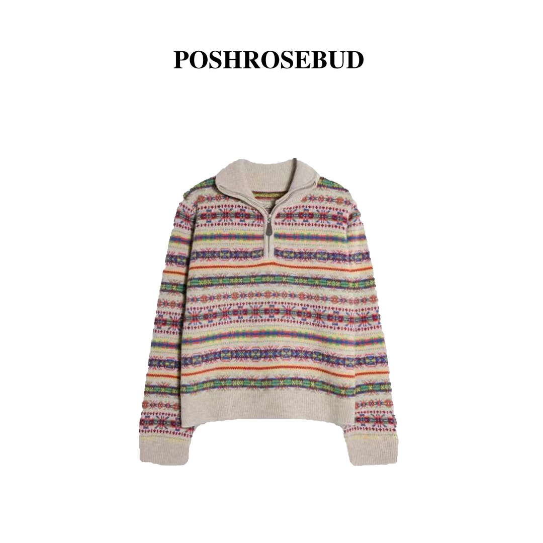 【POSHROSEBUD】【阿勒泰】费尔岛慵懒百搭减龄针织衫Y-829