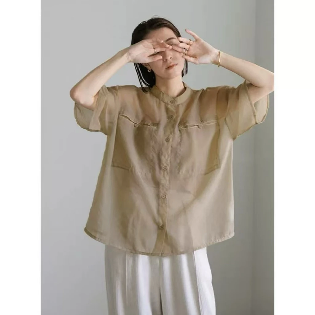 欧洲站2025年夏季新款时尚气质坎肩袖衬衫女韩版显瘦上衣潮1577