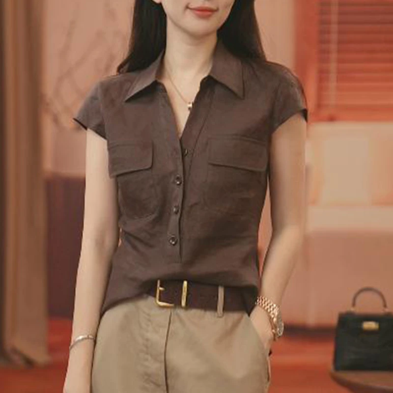 法式复古时尚简约正肩无袖T恤女士2025夏季新款气质减龄显瘦上衣