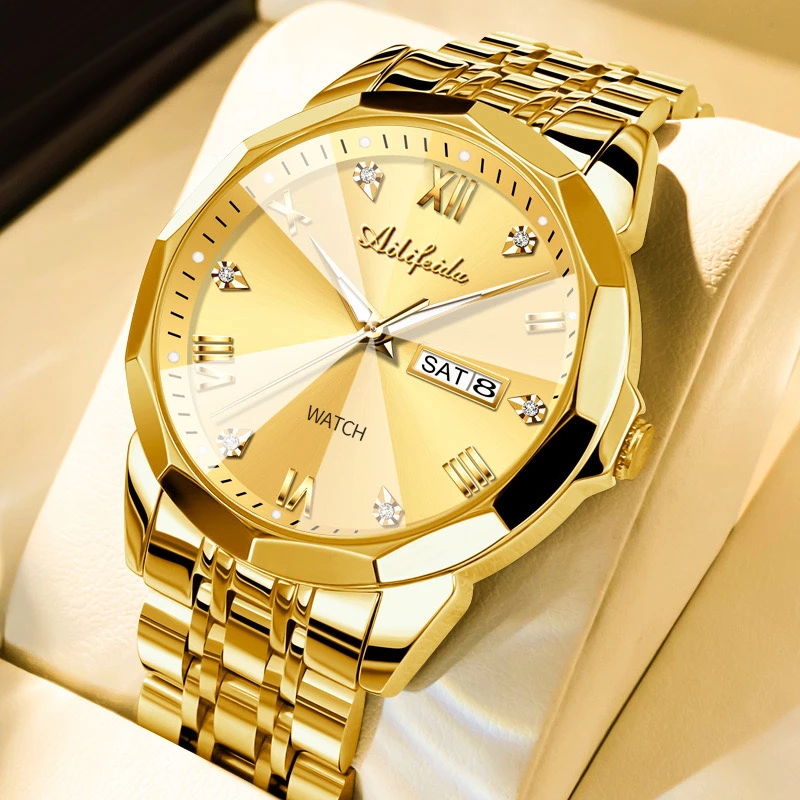 【专柜正品】指挥官全金男士手表时尚高端防水双日历男款-Z