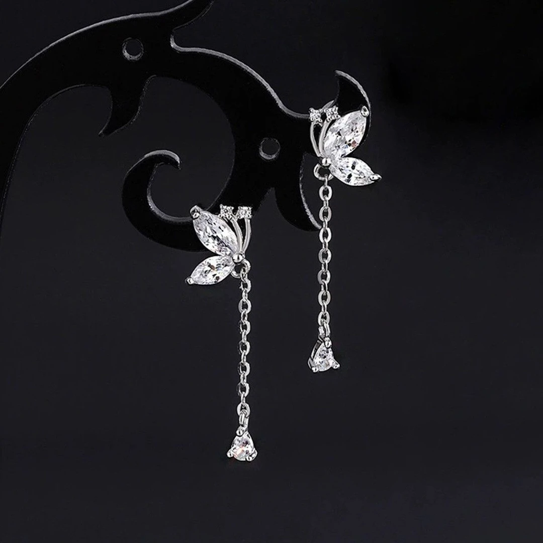 足银耳饰 999蝴蝶流苏耳钉女夏2025新款爆款小众设计高级耳环耳饰