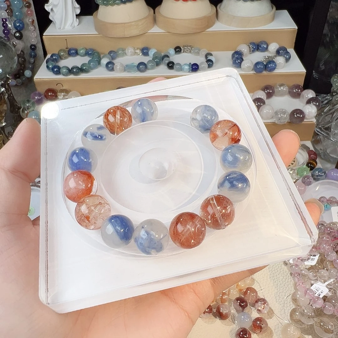 E***e非金属玉化蓝晶 红胶花