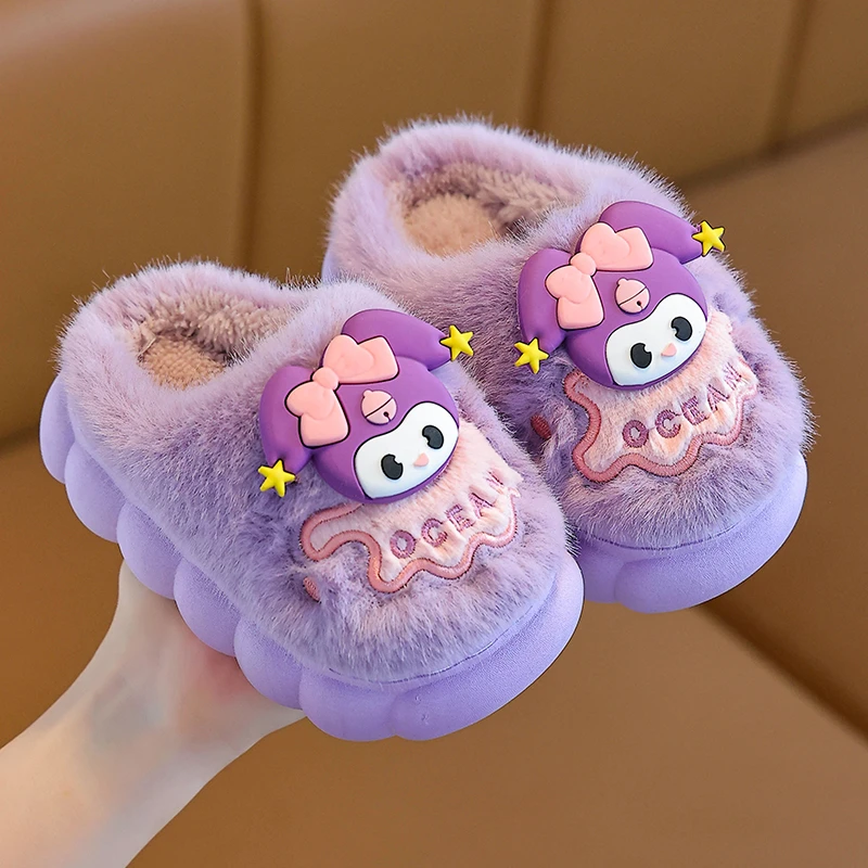 女童棉拖鞋秋冬季新款女孩公主风时尚韩版潮流毛绒保暖宝宝棉拖鞋