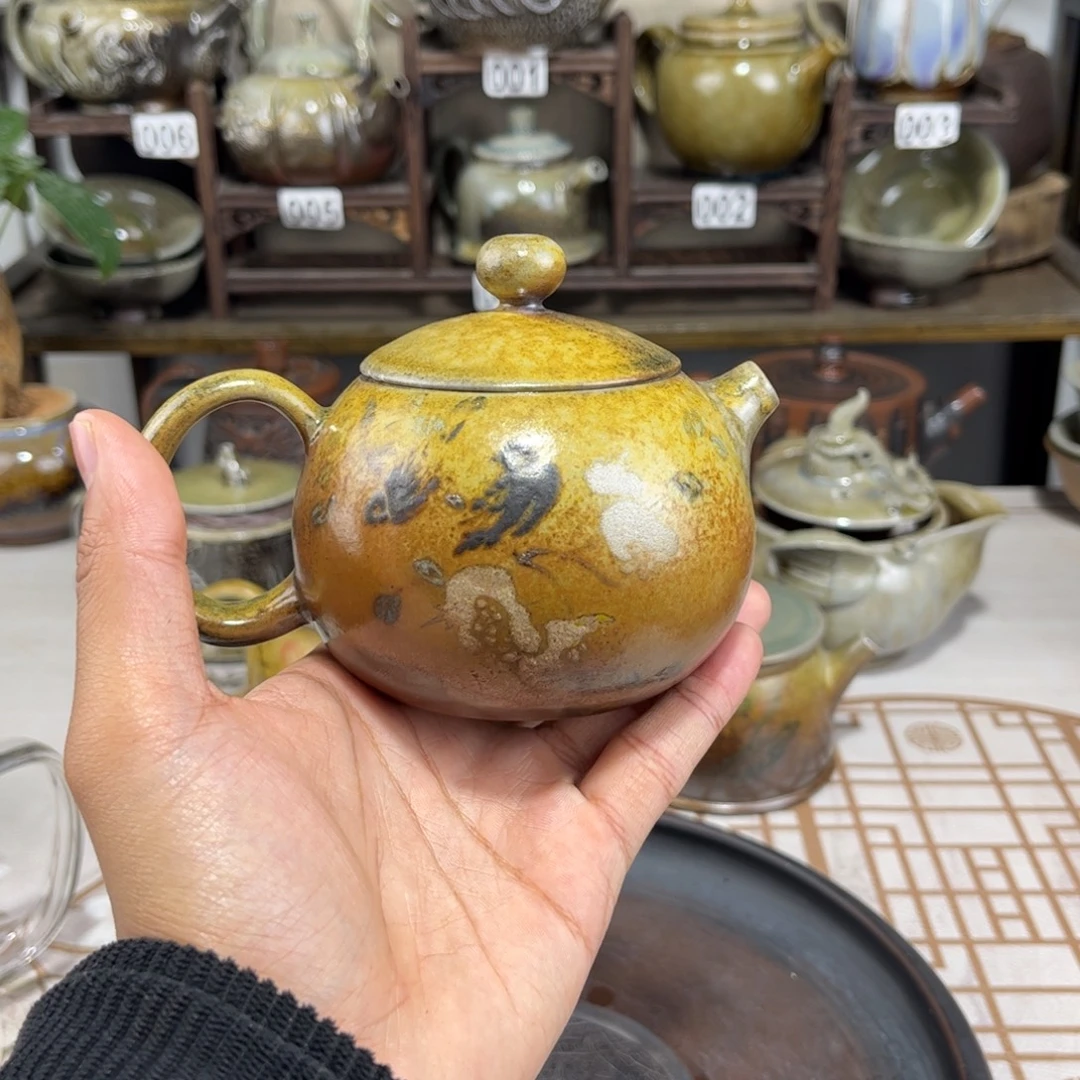 220cc白泥彩填柴烧西施壶，古法传承裸坯柴烧