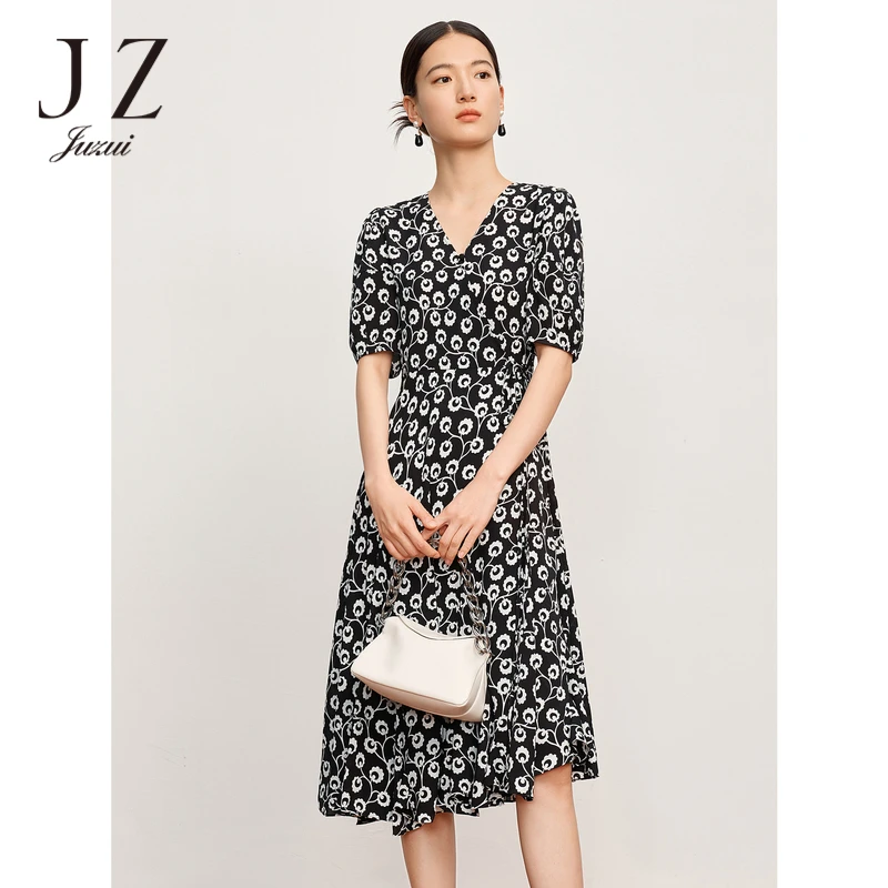 【岚岚专属】JZ玖姿JTCX50089轻盈系带裙子V领连衣裙