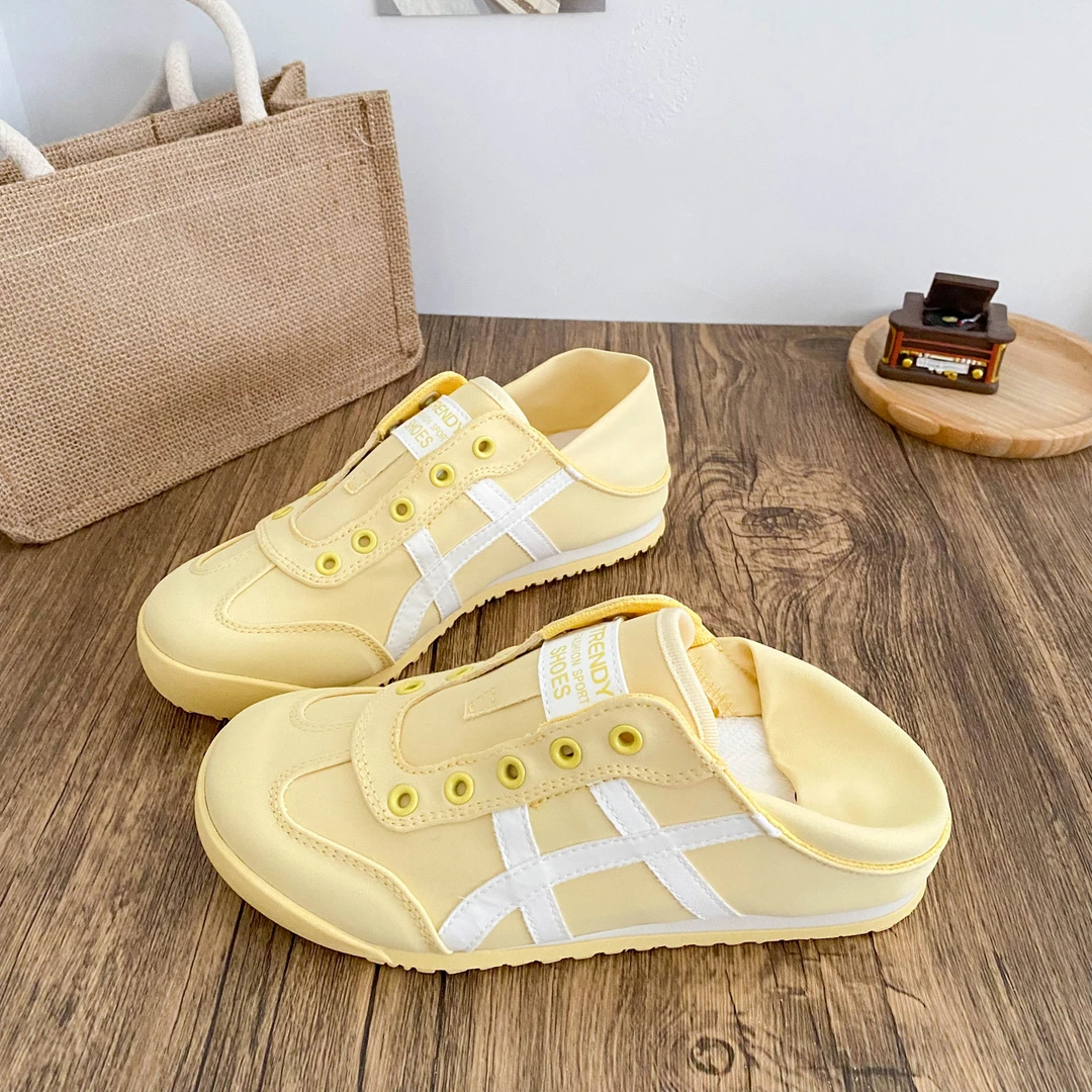 一脚蹬德训鞋女2025夏新款无鞋带软底透气小白板鞋小众复古休闲鞋