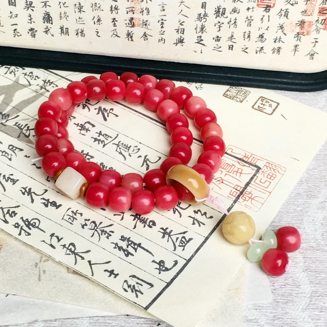 乌梅子酱菩提手串双圈手持佛珠文玩男女手链盘玩无礼盒 090
