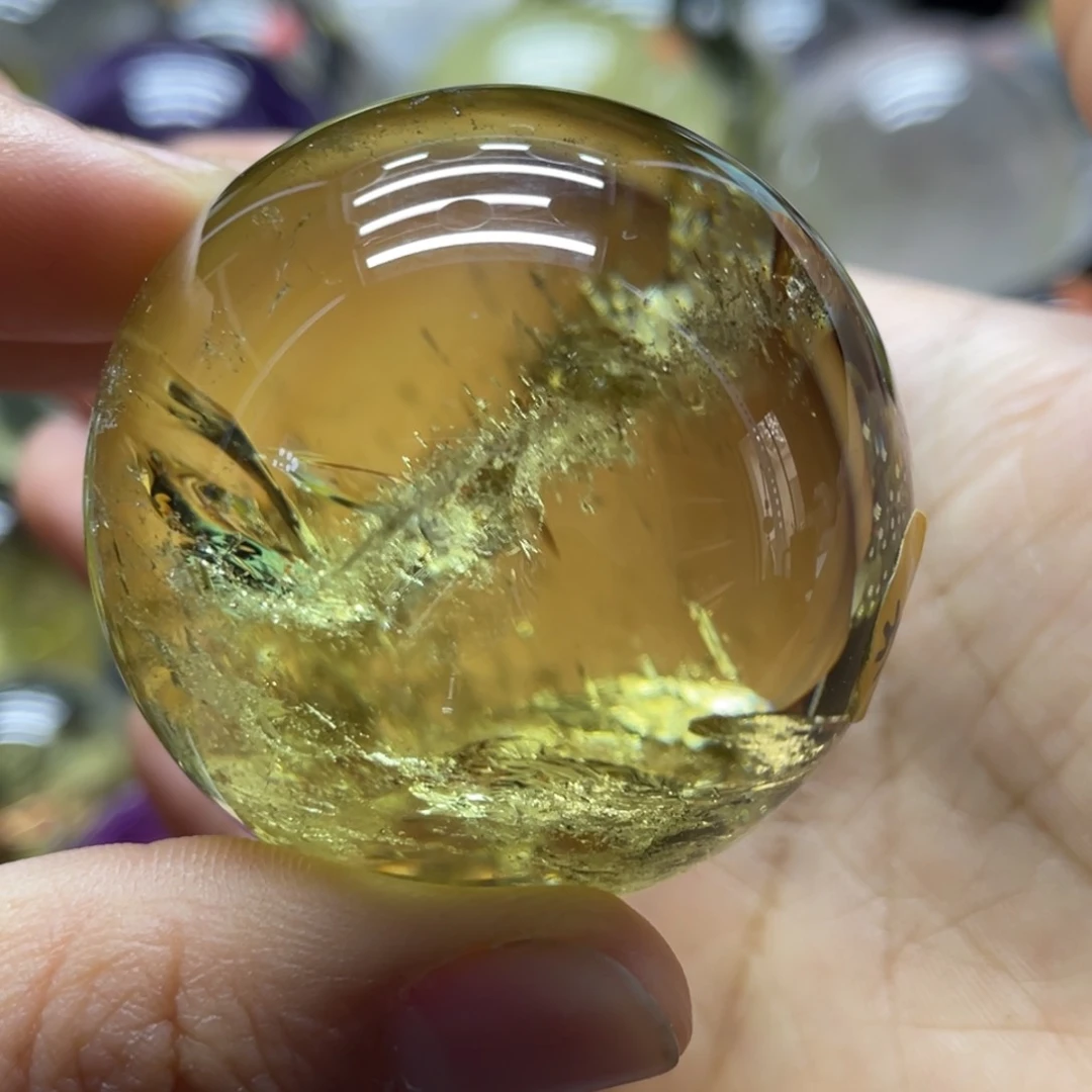 未镶嵌珠宝半成品水晶MM黄水晶球C3062