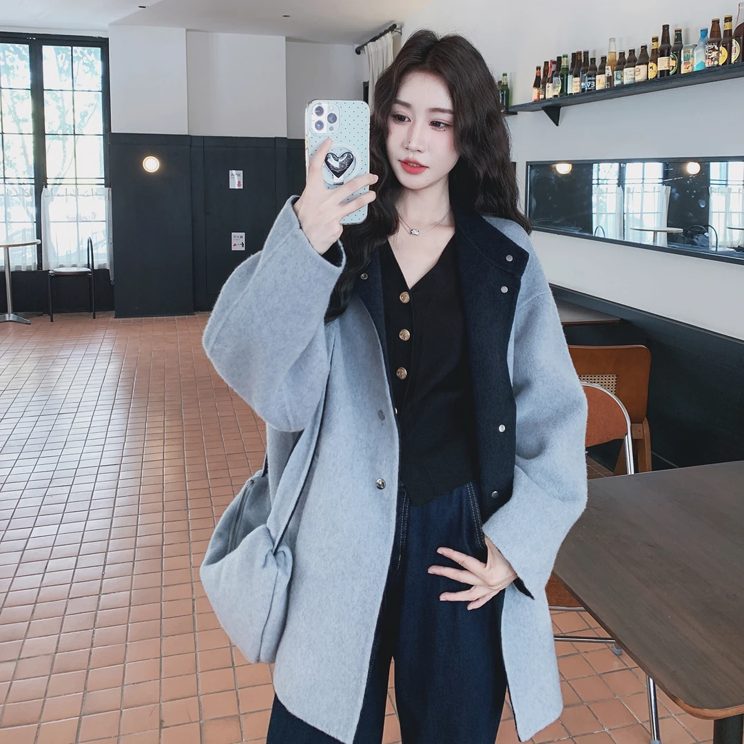 高端双面羊绒大衣女小个子2025秋冬新款立领高级感小包包羊毛外套