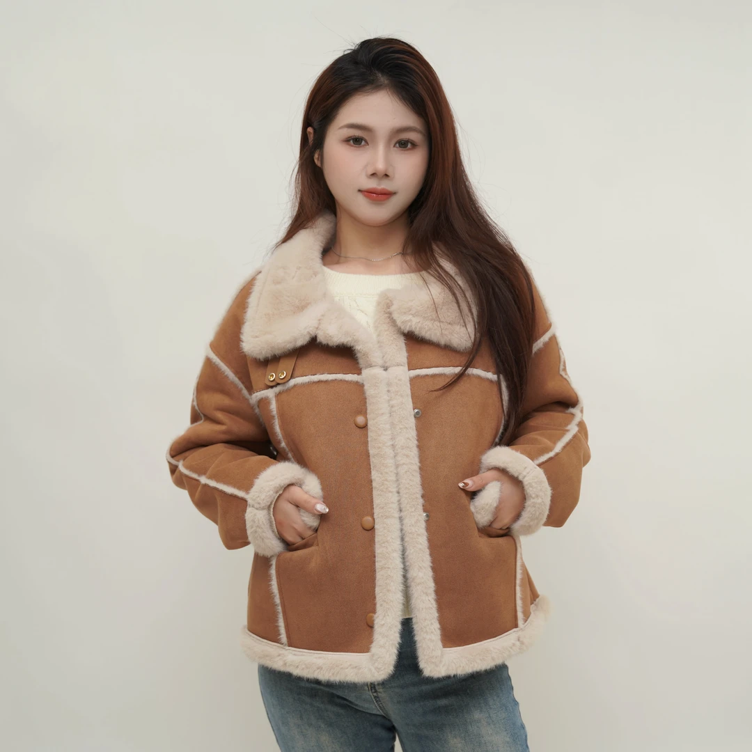 时尚百搭短款外套女都市休闲羊羔绒外套