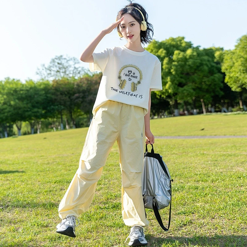 女童夏装套装2025新款洋气中大儿童短袖儿童休闲宽松夏天两件套