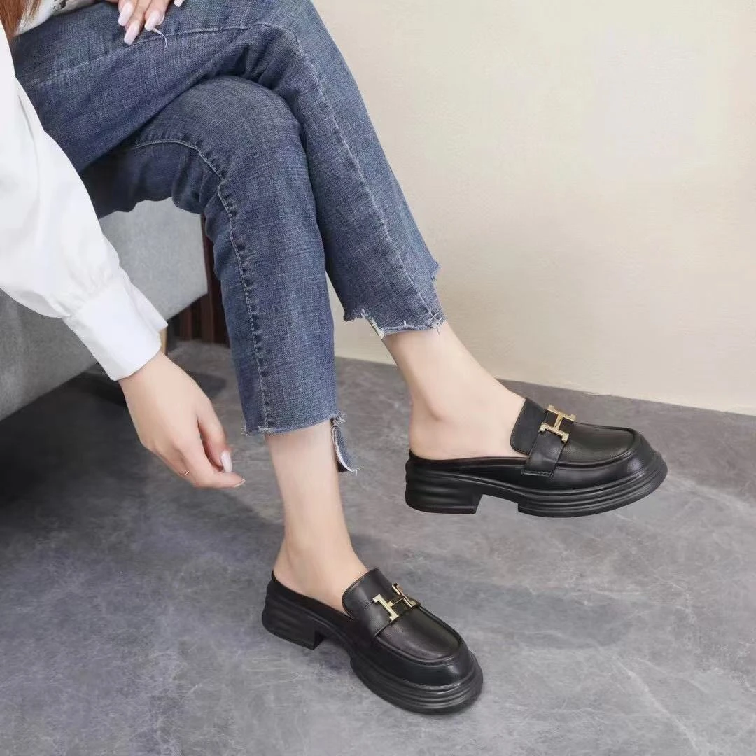 夏季新款外穿百搭时尚厚底包头半拖女无后跟时尚百搭乐福鞋278-8