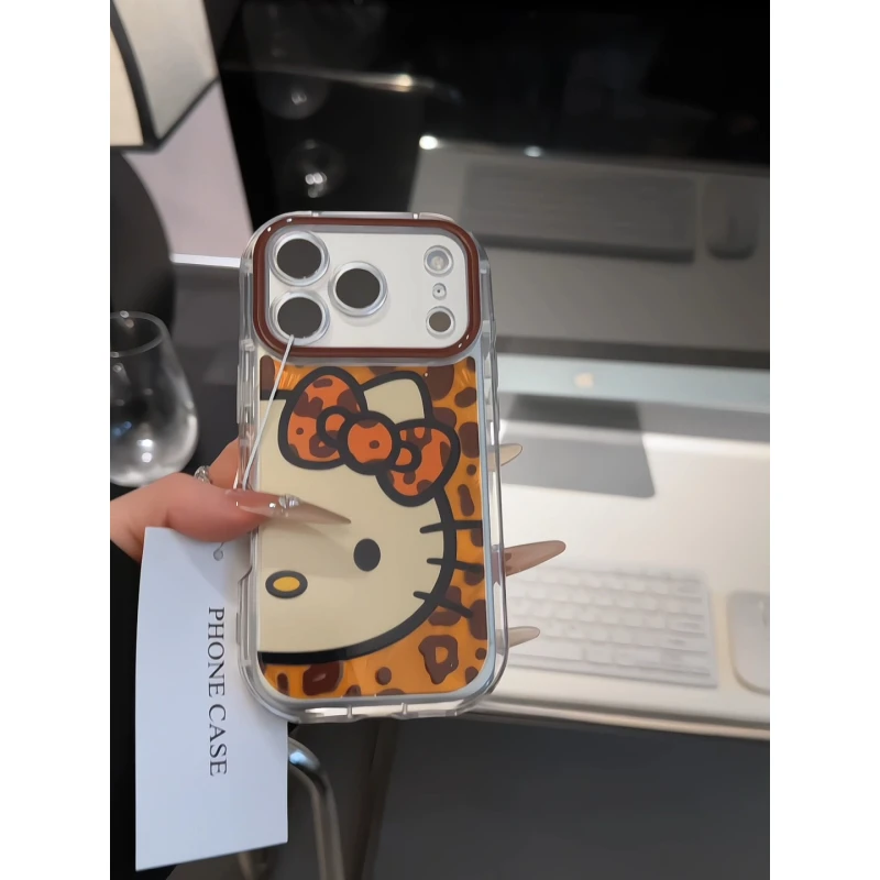 豹纹蝴蝶结半脸KT适用苹果17pro手机壳16PM泡芙华为p荣耀oppo小米