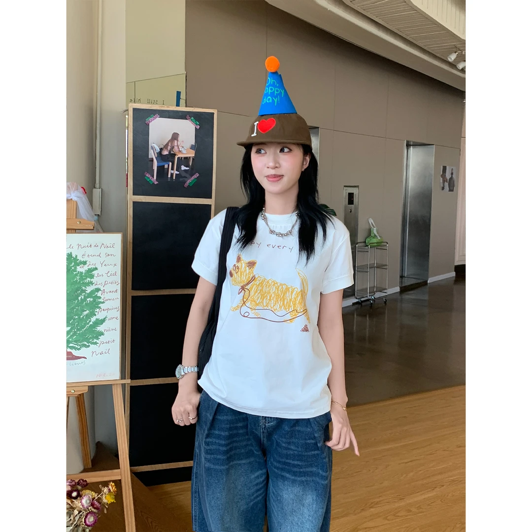 木子羊 手绘小狗凉感短袖t恤男款夏季防晒速干抗菌情侣半袖