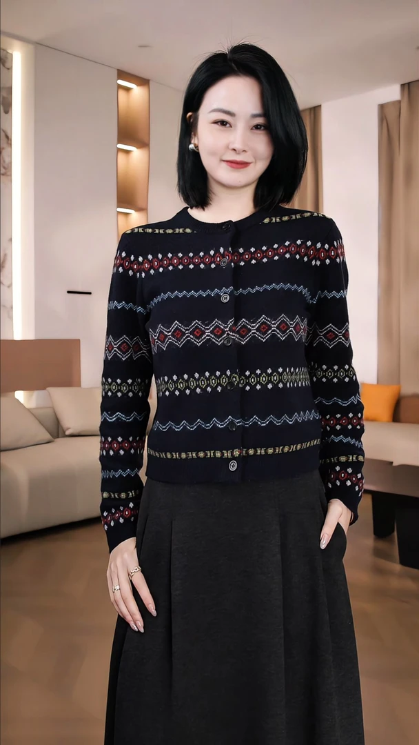 Nuovo Borgo 费尔岛羊毛提花针织开衫高级感圆领长袖撞色毛衣1292