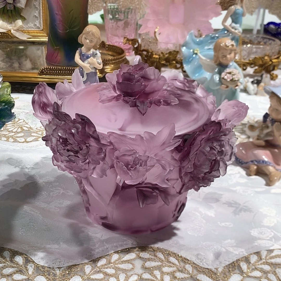 摆件QAA292脱蜡水晶牡丹花糖罐