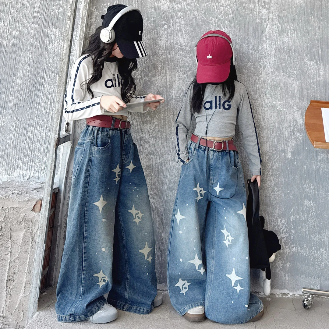 女童牛仔裤春秋2025新款儿童阔腿裤女大童秋装又酷又飒裤子初中生