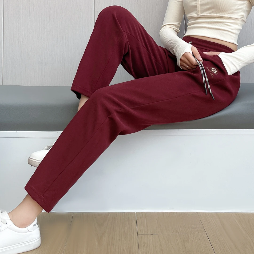 安克拉红加绒裤高腰直筒裤宽松过冬气质休闲裤长裤妈妈装毛呢老年