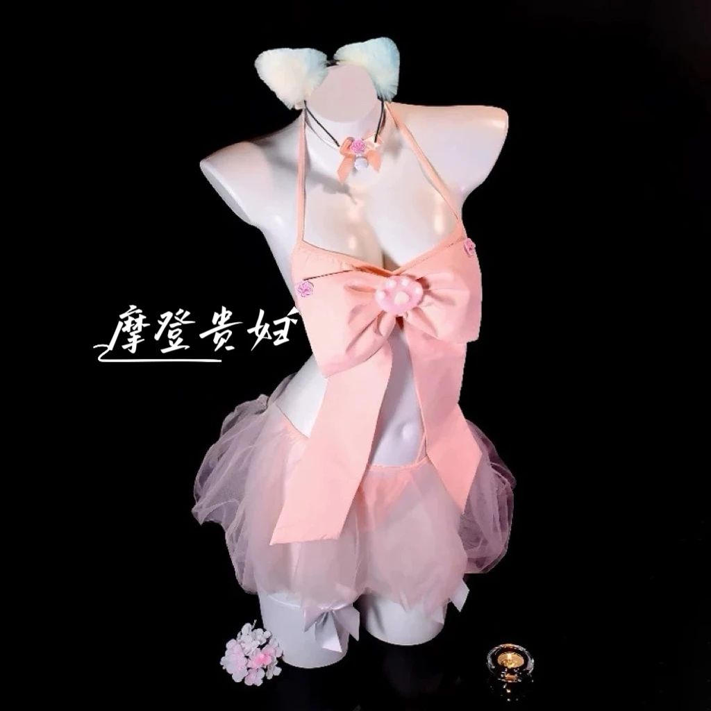 【粉红女郎】粉色纯欲风睡裙小清新蕾丝边性感吊带裙情侣战袍qqny