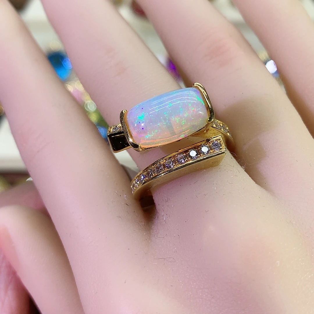 欧泊戒指银S925镀金镶嵌