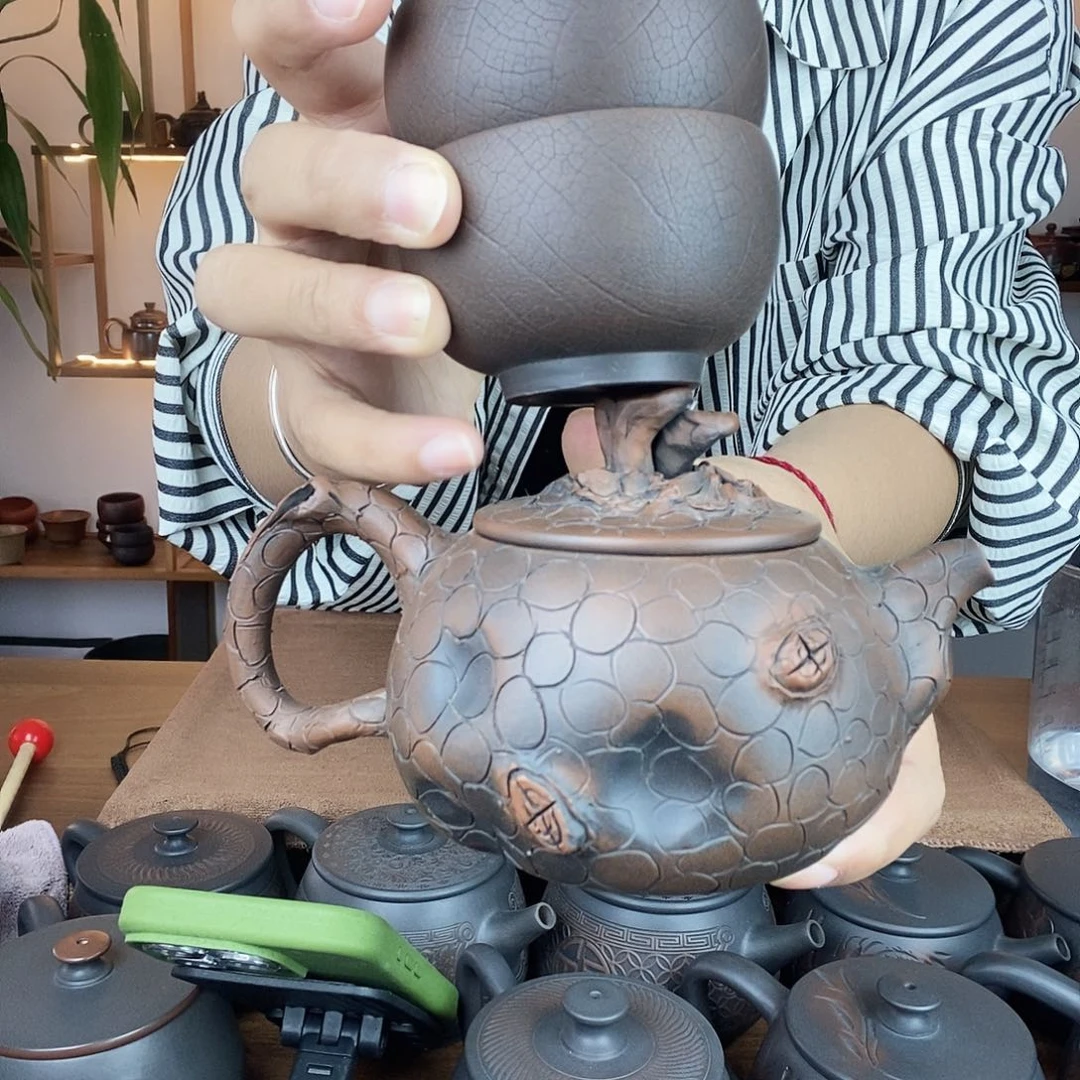 ?***?建水紫陶灵芝壶➕叶脉杯2只