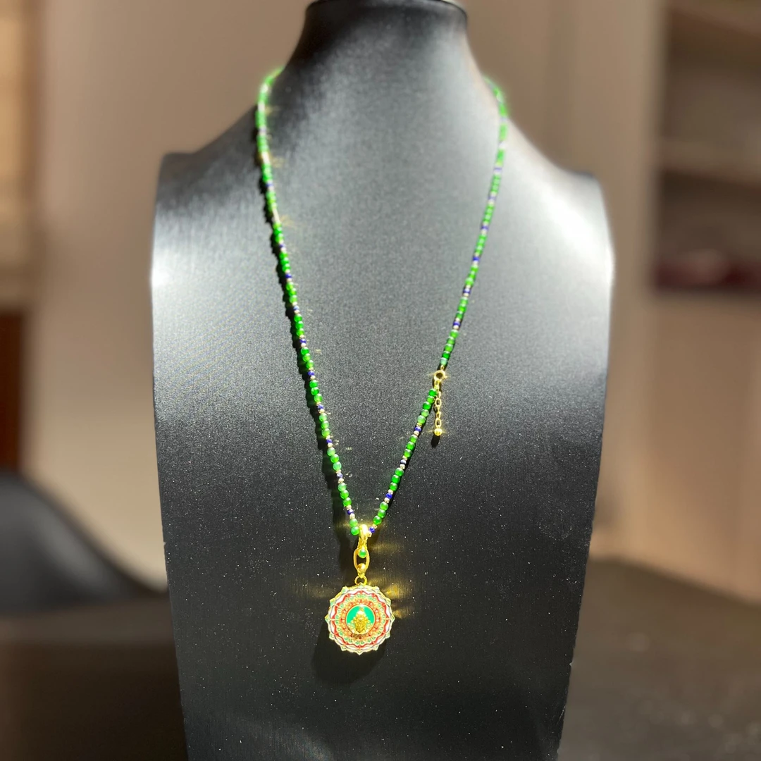 （度母宝相花）翡翠18k金时尚百搭绿色复古彩色富贵中国风