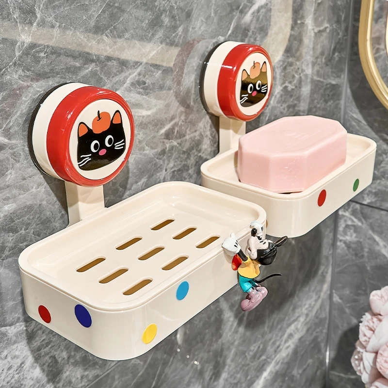 吸盘肥皂盒壁挂式免打孔家用高档卫生间墙上沥水置物架可爱香皂盒