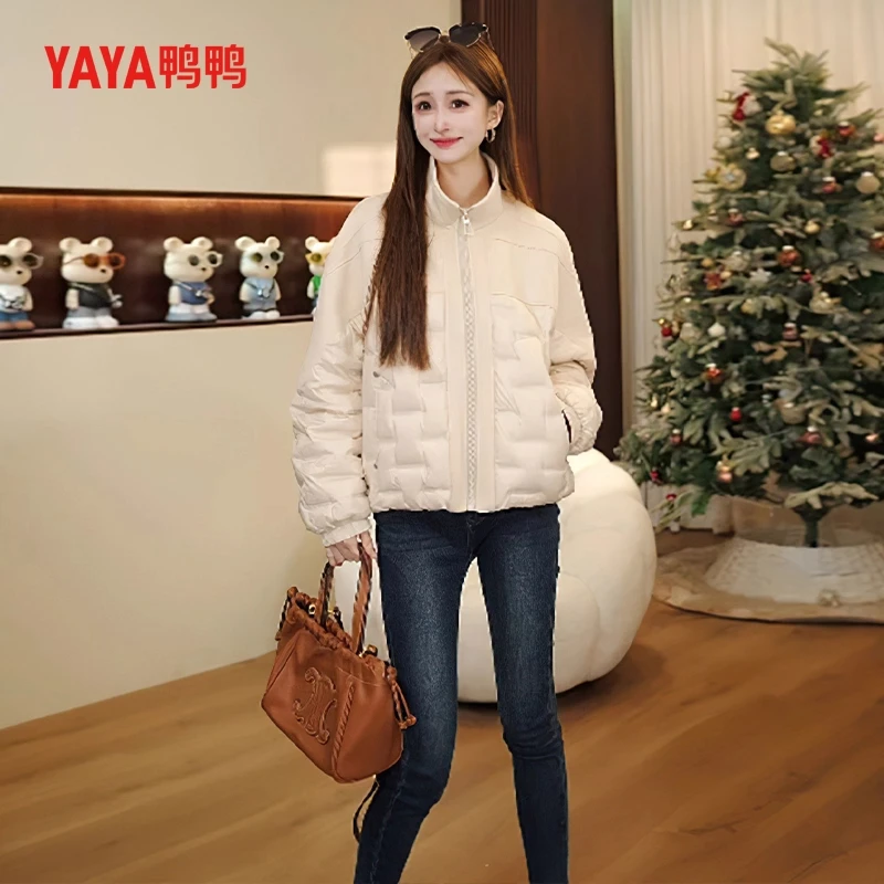 YAYA/鸭鸭轻暖薄款羽绒服女短款秋冬新款拼接小个子休闲薄款外套