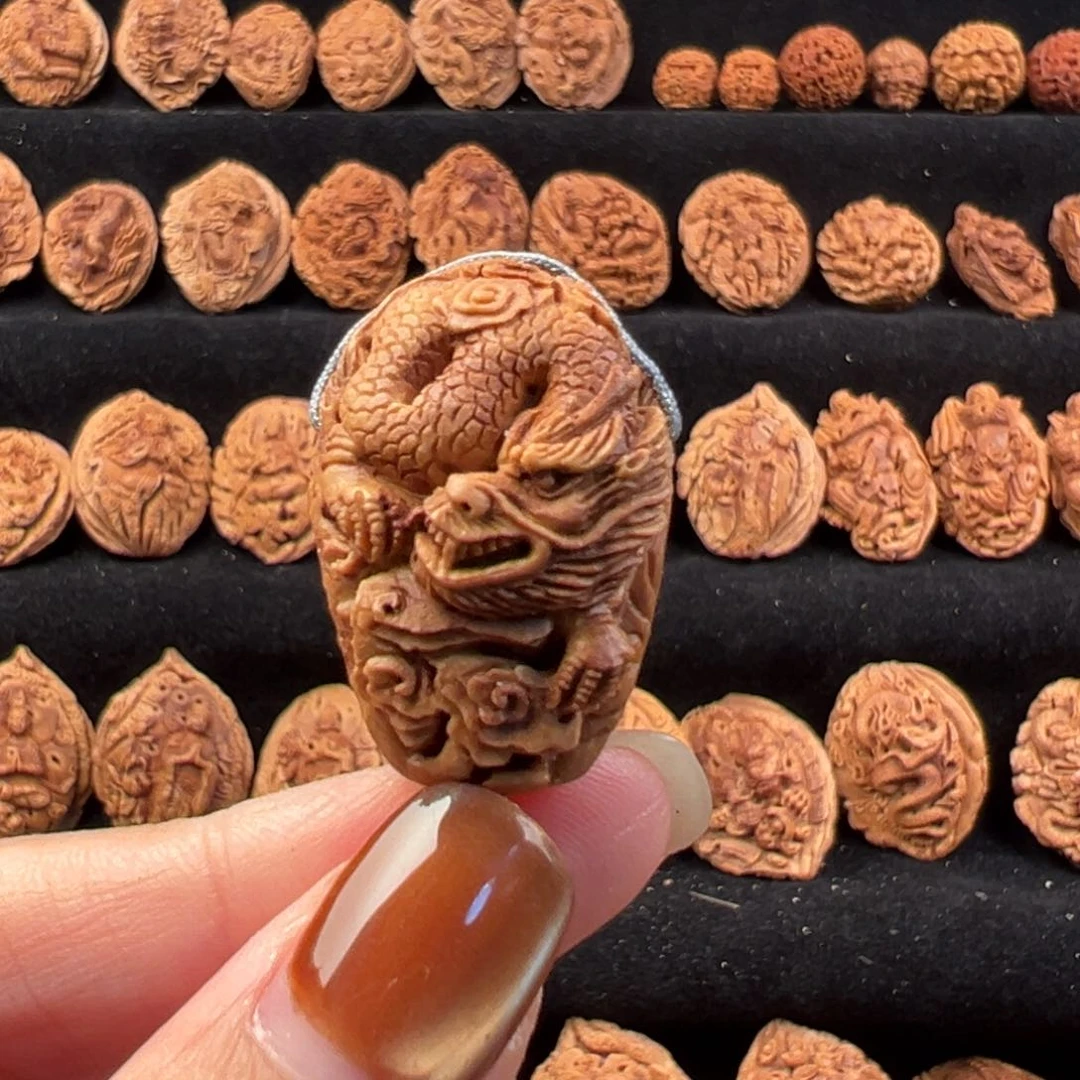 吊坠桃核好*人桃核雕刻三通单籽