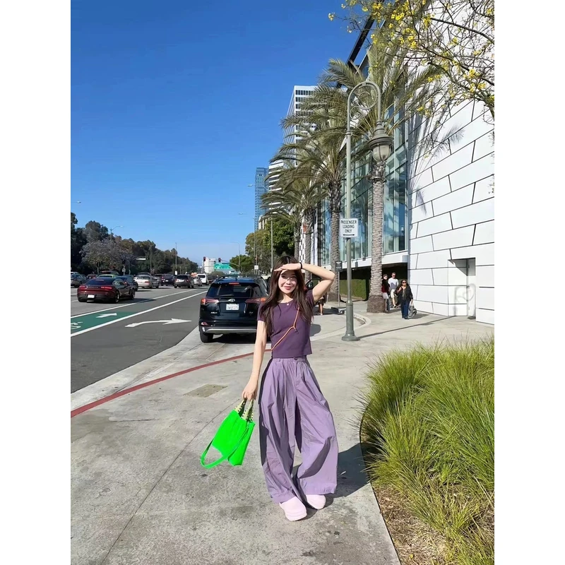 【BORAKOO】【现货】紫色压褶插兜直筒休闲裤