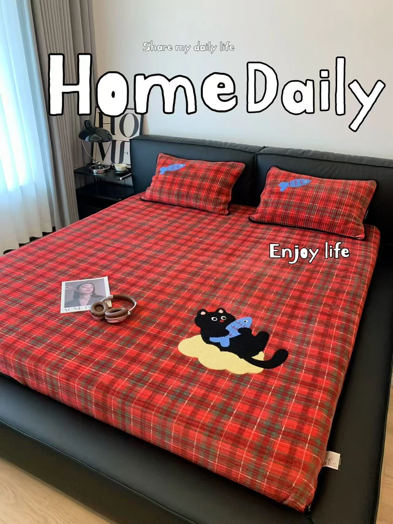 森觅家【牛奶绒床盖】加厚牛奶绒床盖三件套 毛巾绣工艺 可机洗