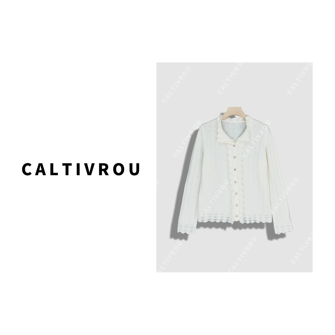 【蕊蕊】简约复古气质木耳边翻领针织衫-Y20321