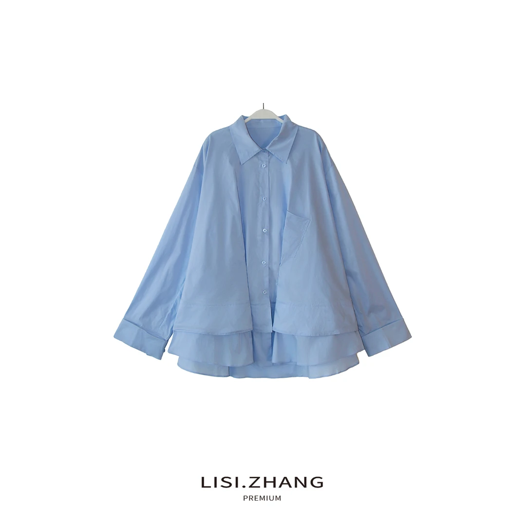 LISI.ZHANG--【拼接大版衬衫】设计感纯色时尚休闲气质衬衣女式衬衫