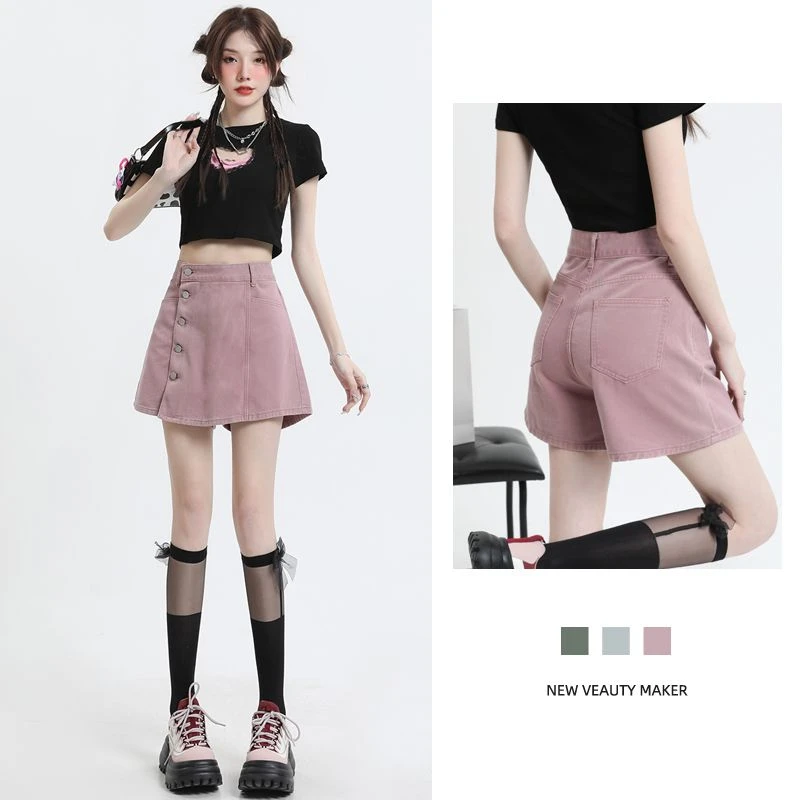 3390牛仔短裤女2025年夏季新款阔腿a短裤高腰热裤设计感小个子