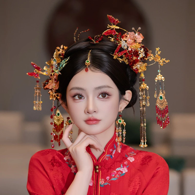合金树脂婚庆饰品 新娘新款高级感中式拼色发钗秀禾晨袍发饰G0271