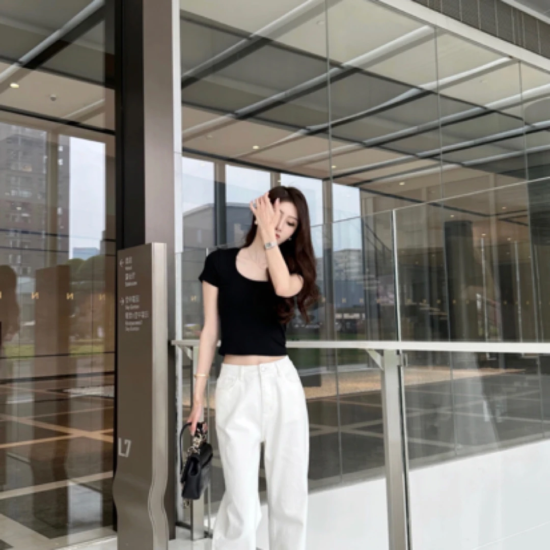 RACHEL【版型绝】阔腿直筒牛仔裤 时尚百搭直筒裤长裤常规磨白显瘦