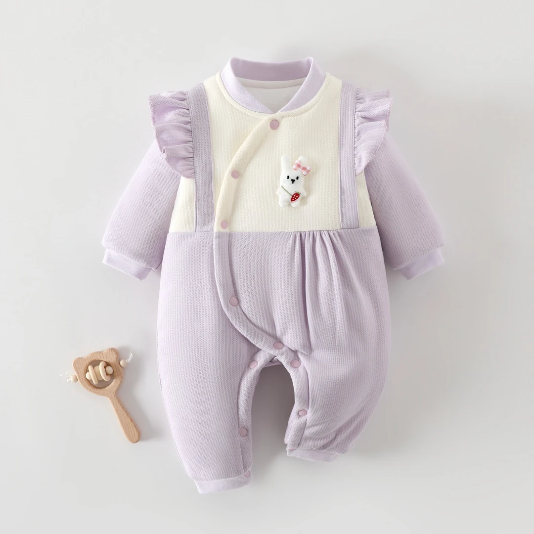 婴儿衣服秋冬季保暖外出服150g夹棉加厚宝宝A类连体衣斜襟爬爬服