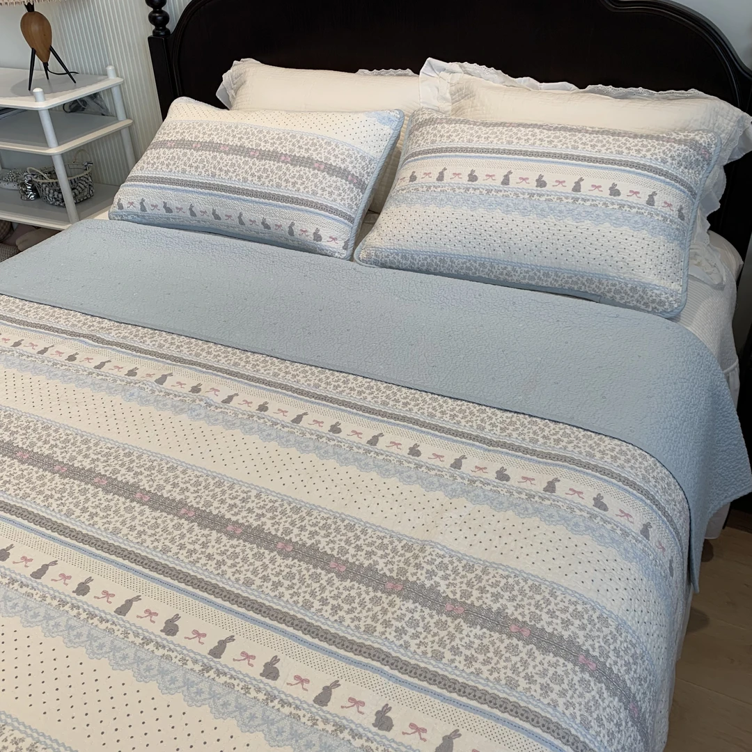 本世家纺 双面全棉大尺寸棉花床盖酵素砂洗绗缝夹棉水洗可机洗