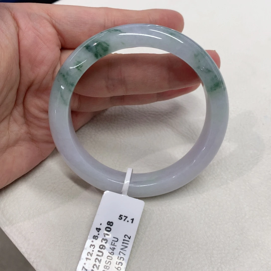 未镶嵌手镯翡翠57圈口紫底飘花正圈