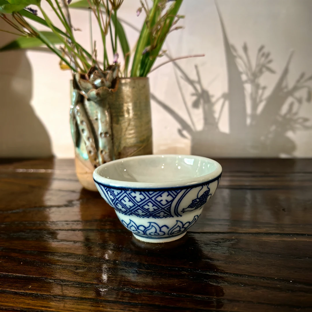 复古陶瓷釉下彩仿晚清民窑手绘老青花品茗单杯
