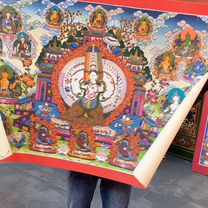 卷轴画70×100纯手绘大白伞带框