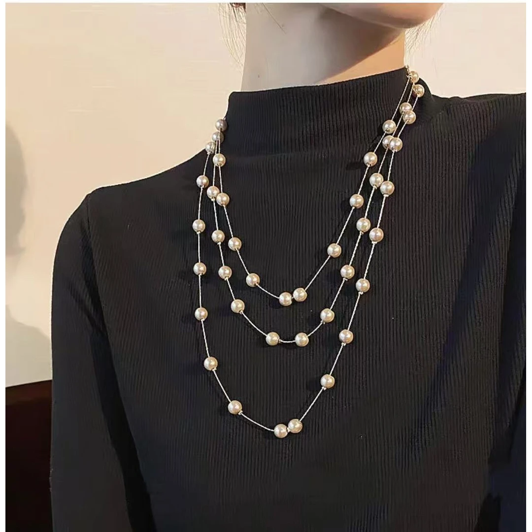 铜合金项链 【8698】长款项链女日韩多层链条小香风挂链百搭毛衣链