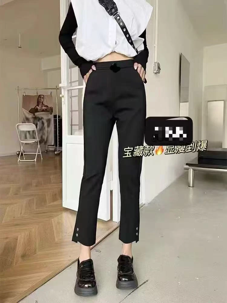 女士空调速干后开衩烟管裤305-A539