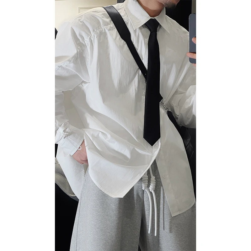 2025春季新品设计款纯色痞帅长袖衬衫男高级感简约百搭衬衣
